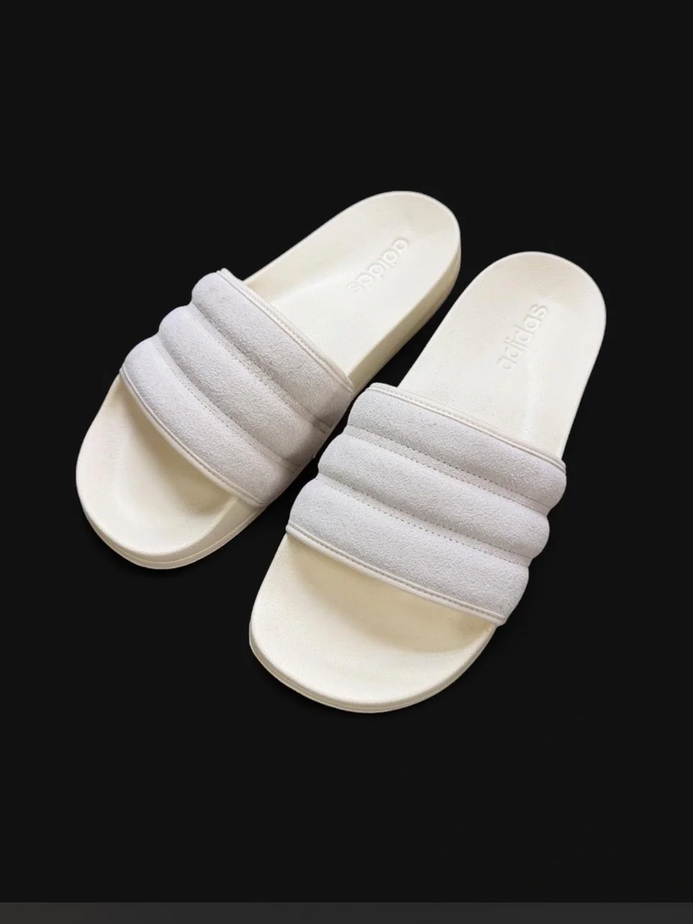 adidas Cream Quilted Suede Slide Sandals